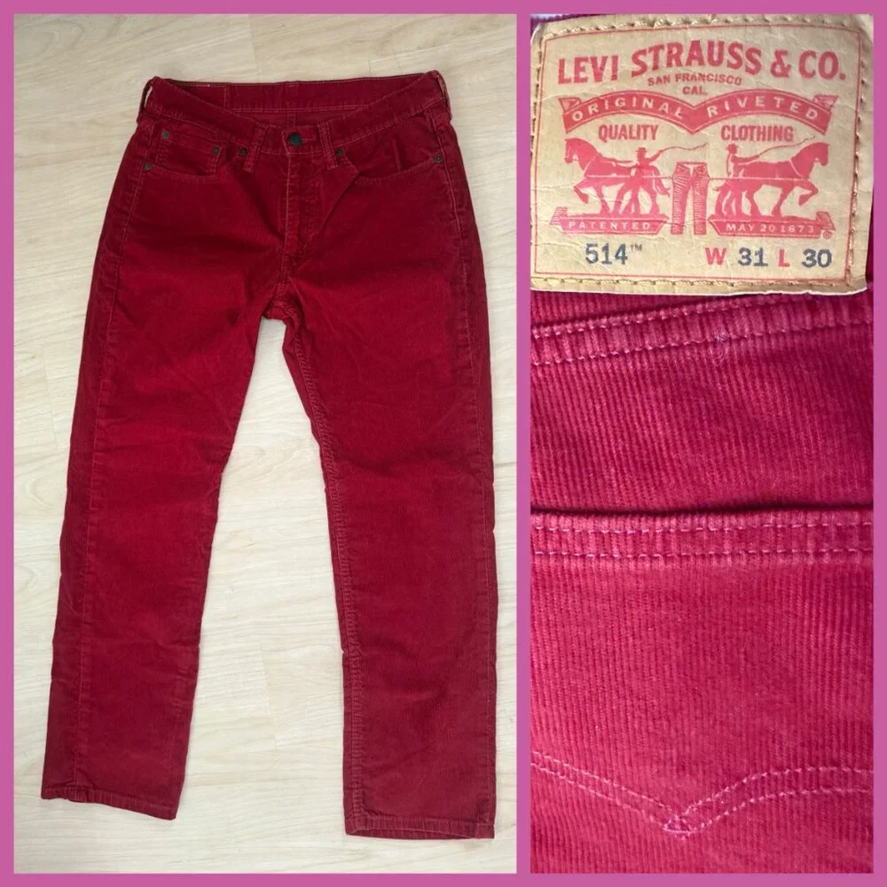Levi's Corduroy Slim Straight Men's Pants 31x30 Stretch Oxblood Red - Picture 2 of 11